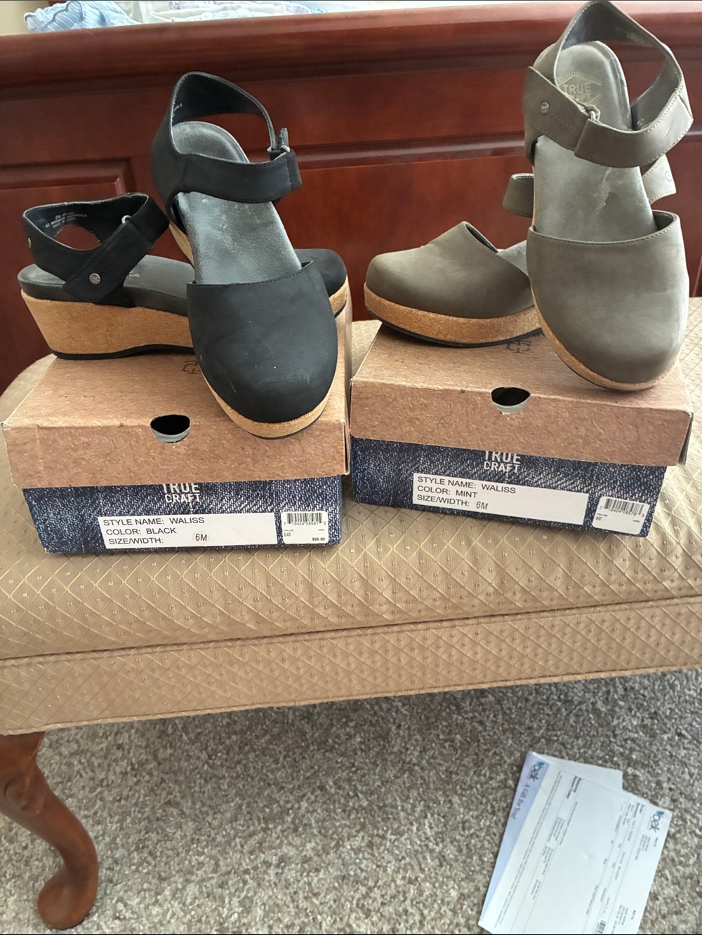 True Craft Women’s Black and Mint Cork Wedge Sandals

Two Pairs!!!